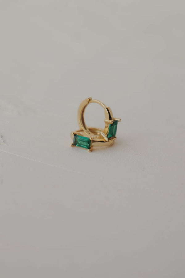 Emerald Baguette Huggie Hoop Earrings