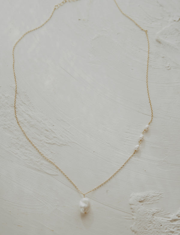 Genevieve Asymmetrical Pearl Necklace- Vermeil