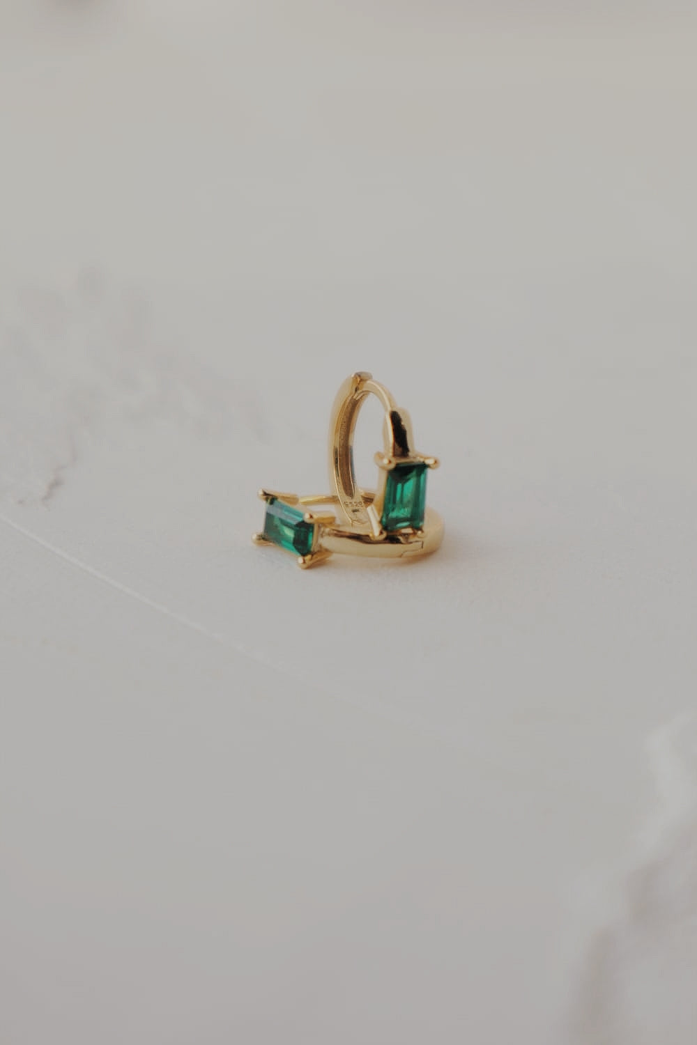 Emerald Baguette Huggie Hoop Earrings