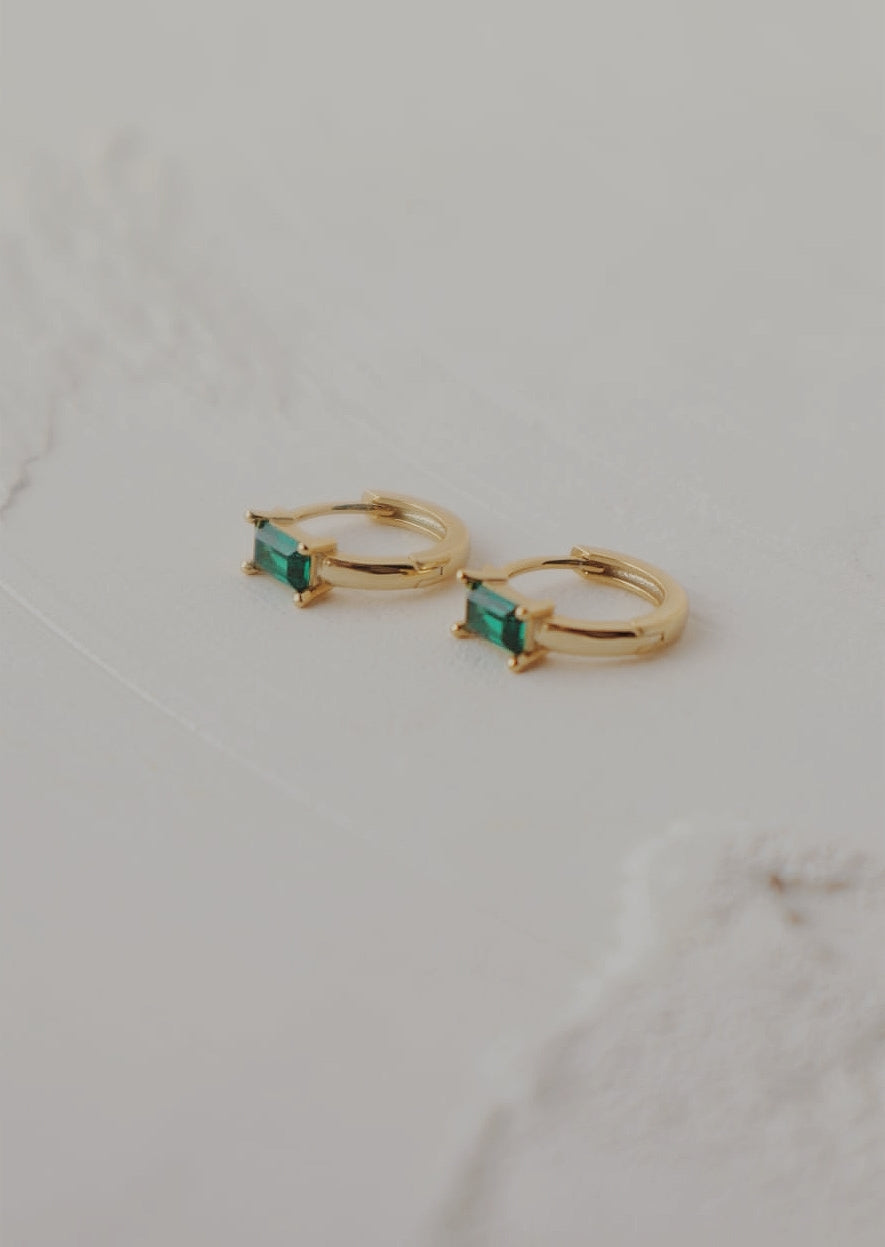 Emerald Baguette Huggie Hoop Earrings
