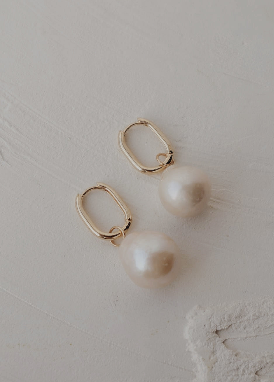 Solid Gold Hoops with Natural Pearls