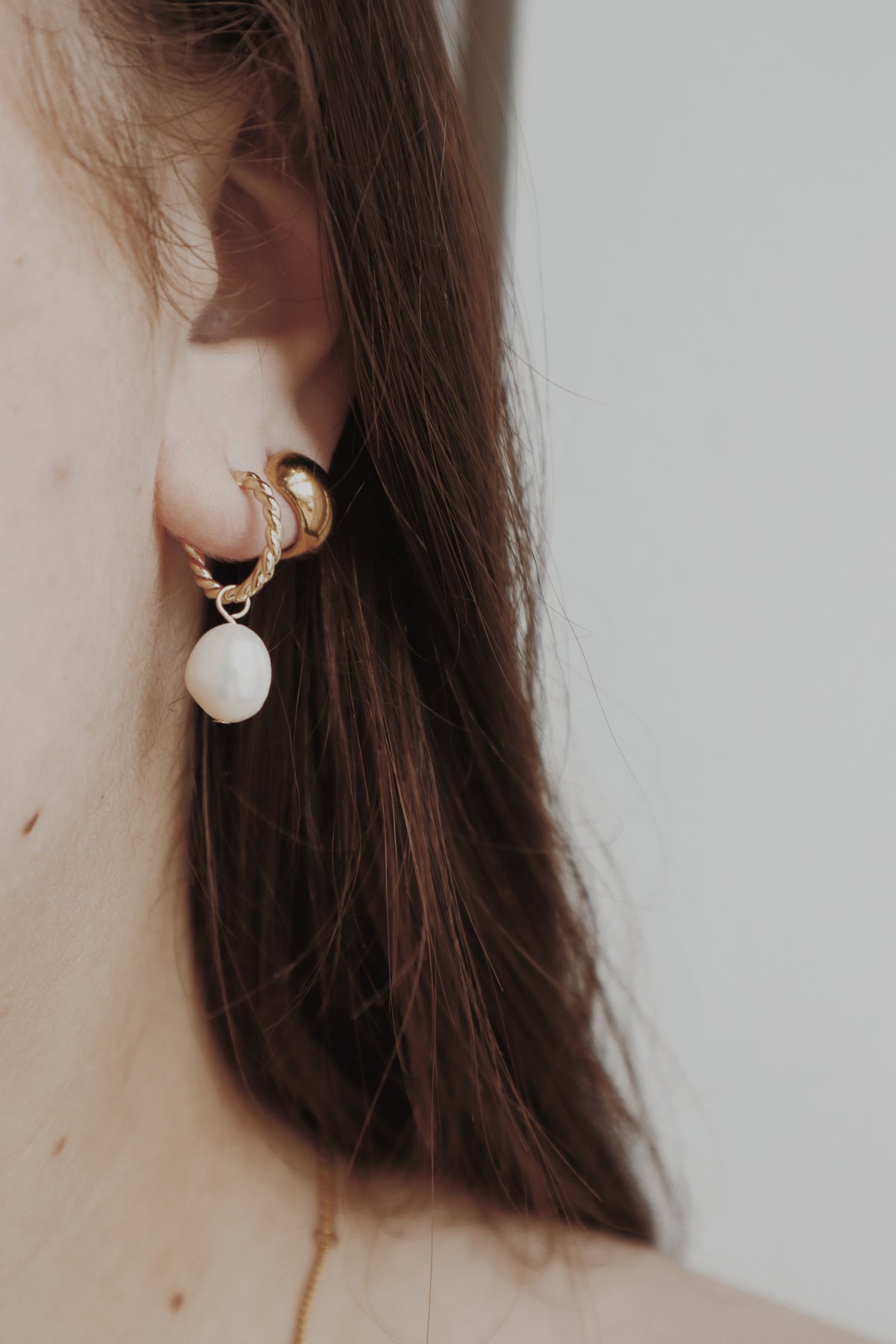 14k Vermeil Pearl Hoop Drop Earrings