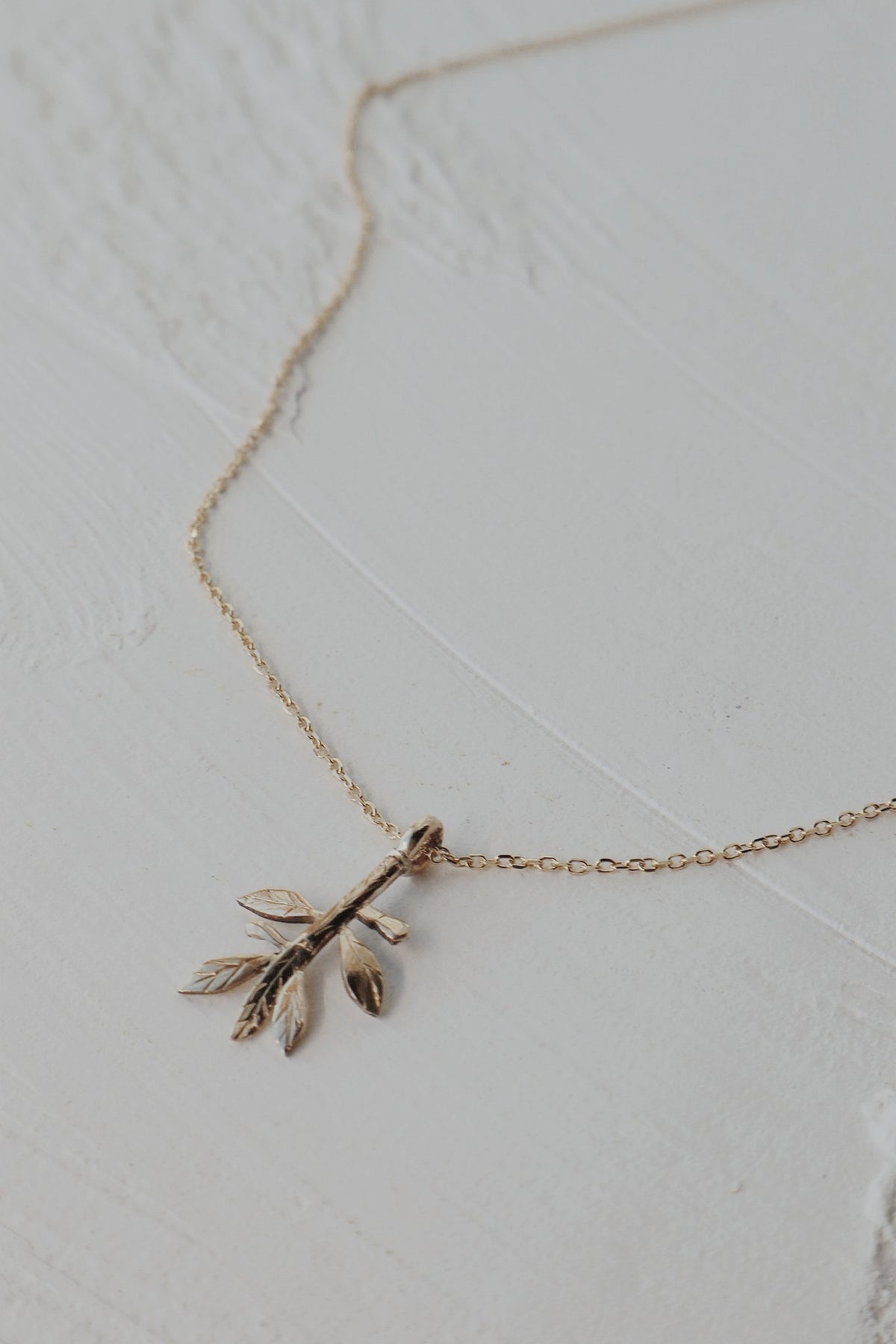 10k Solid Gold Olive Branch Necklace