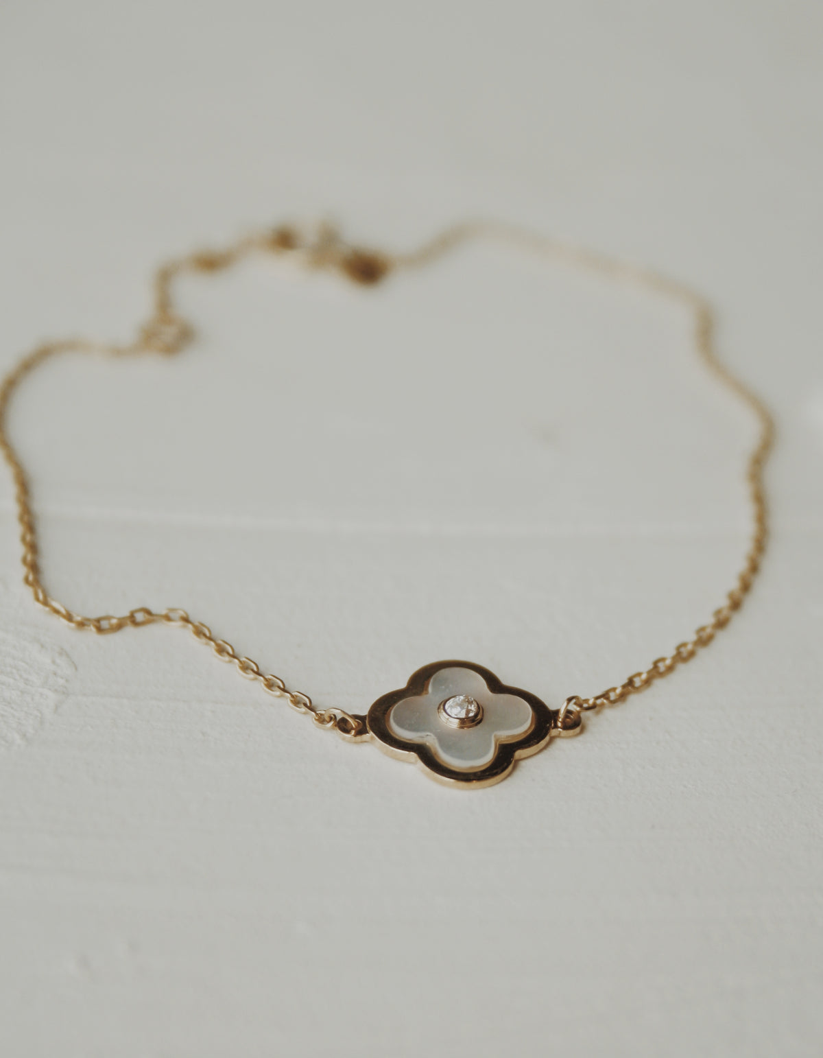 10k Mother of Pearl Clover Bracelet