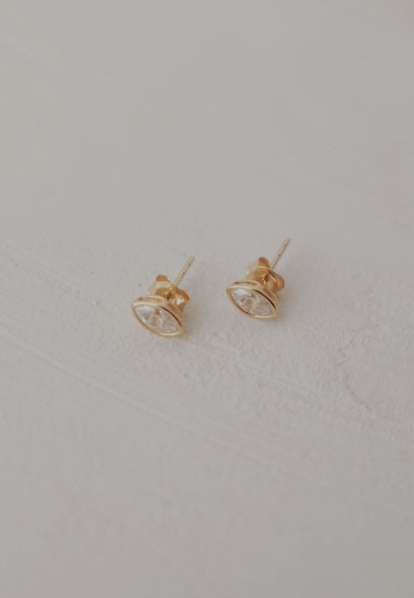 10k Bezel Set Marquise Stud Earrings