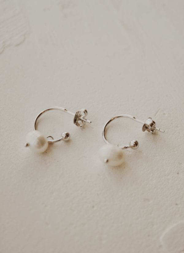 Obery Pearl Hoop Earrings- Vermeil & Silver