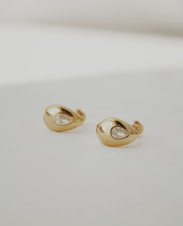 Eliza Pear Half Hoop Stud Earrings