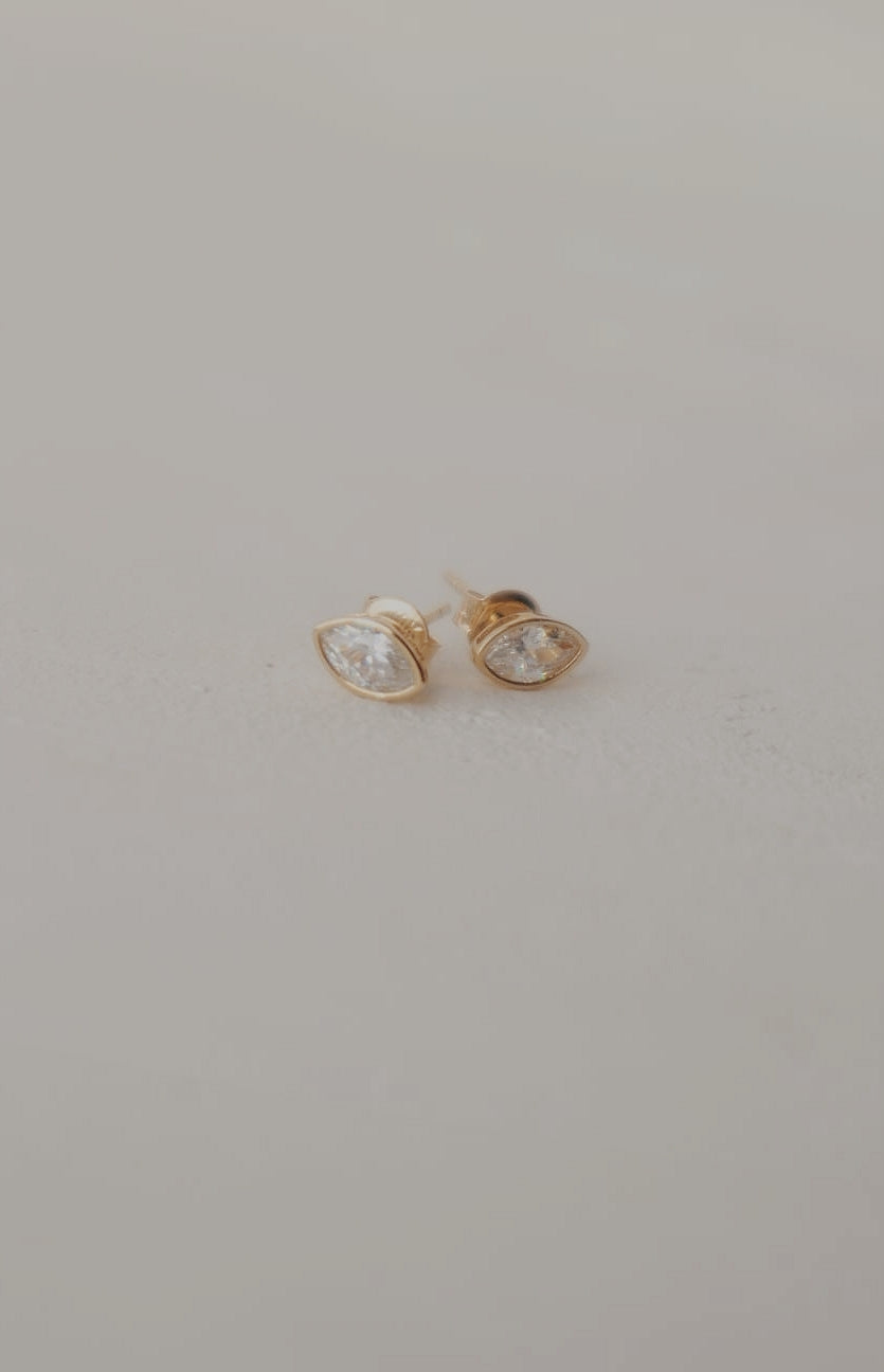 10k Bezel Set Marquise Stud Earrings