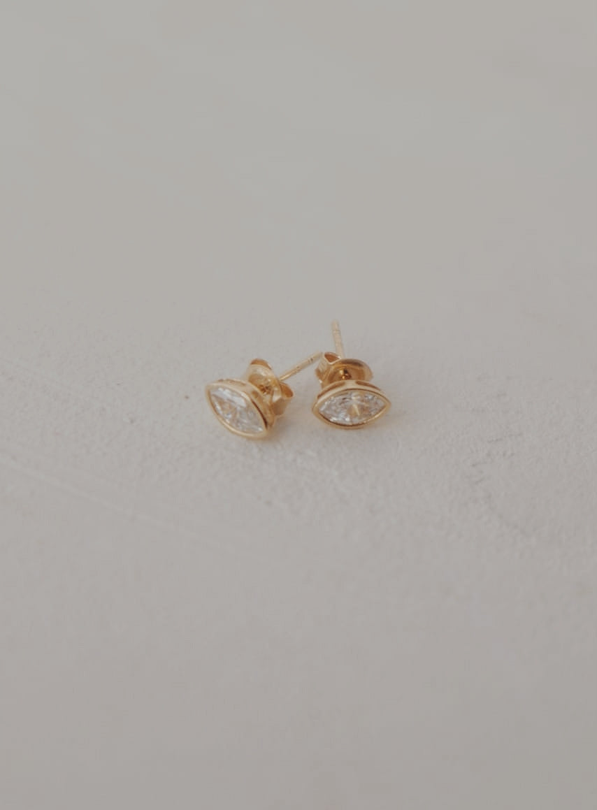 10k Bezel Set Marquise Stud Earrings