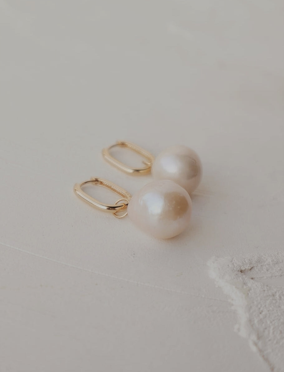 Solid Gold Hoops with Natural Pearls