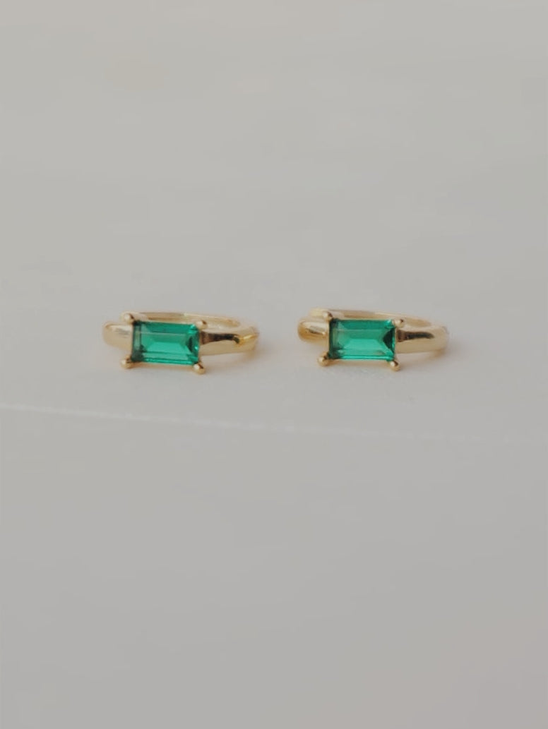 Emerald Baguette Huggie Hoop Earrings