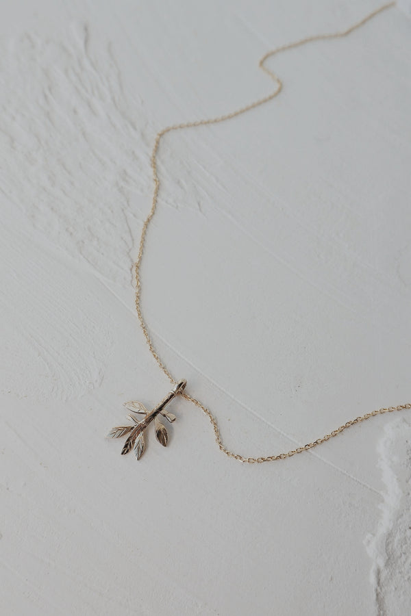 10k Solid Gold Olive Branch Necklace