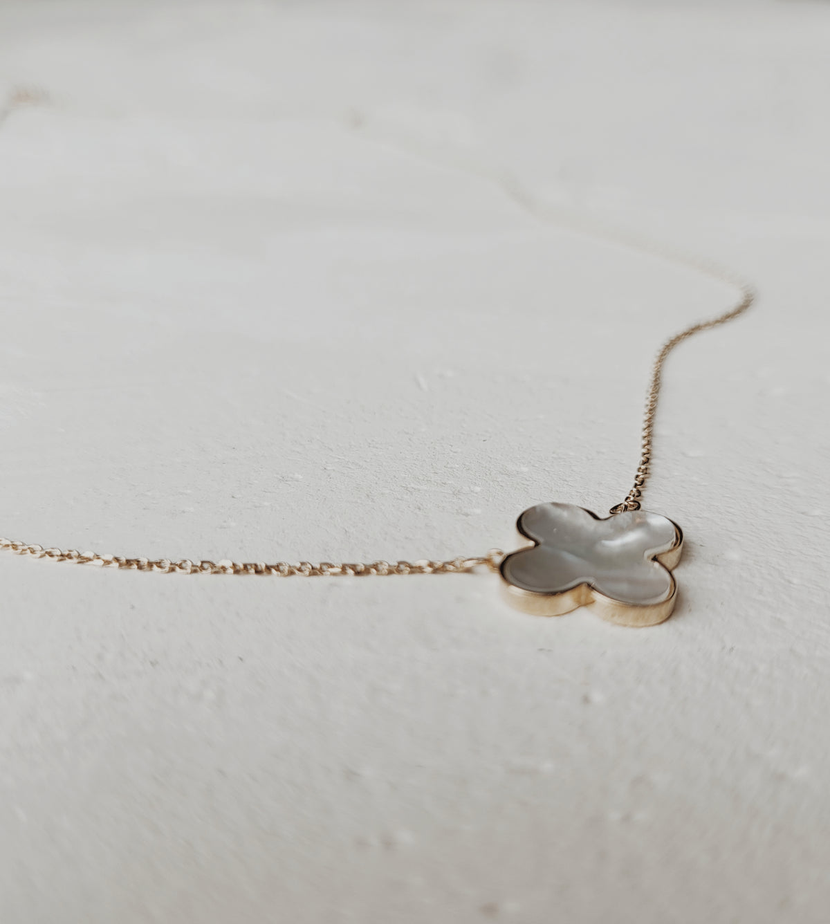 10k Mother of Pearl Clover Necklace