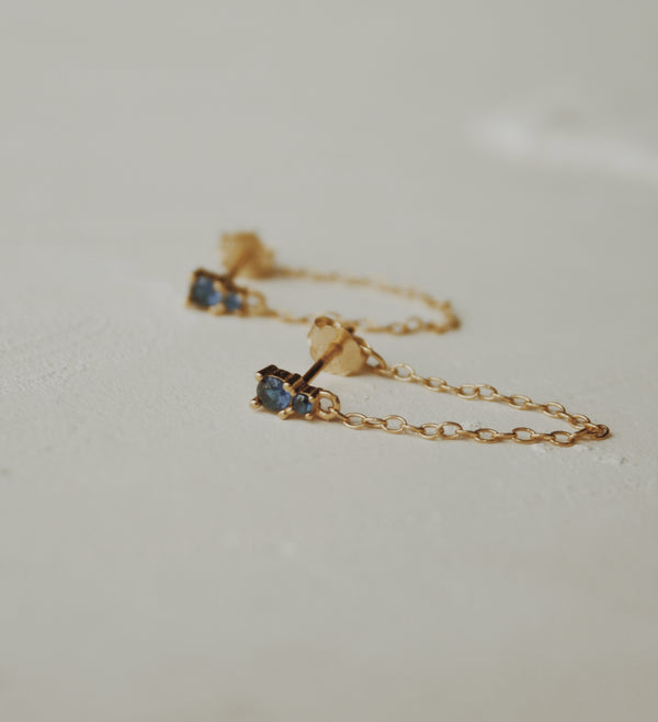 Arya Sapphire Chain Stud Earrings