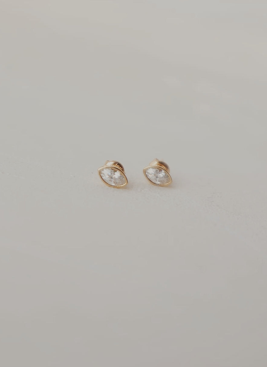 10k Bezel Set Marquise Stud Earrings