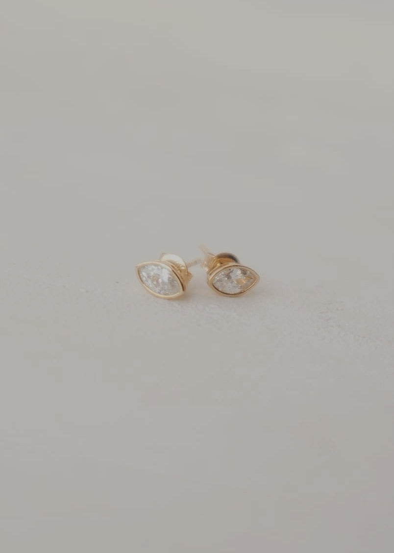 10k Bezel Set Marquise Stud Earrings