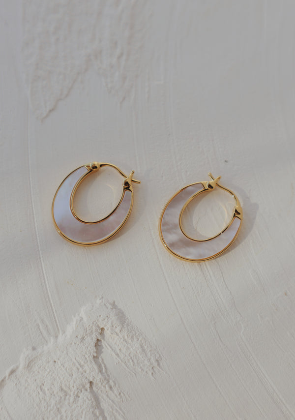 Mara Mother of Pearl Hoop Earrings - Vermeil