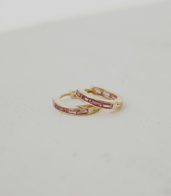 Channel Hot Pink Huggie Hoop Earrings