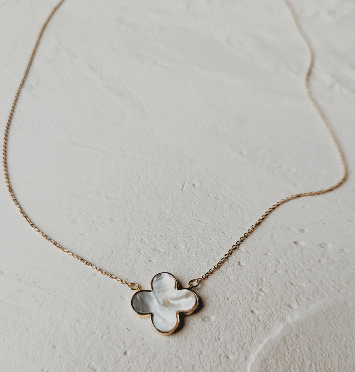 10k Mother of Pearl Clover Necklace