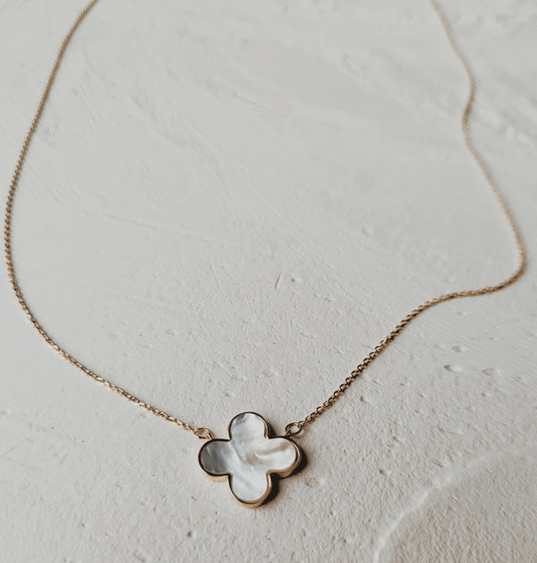 10k Mother of Pearl Clover Necklace