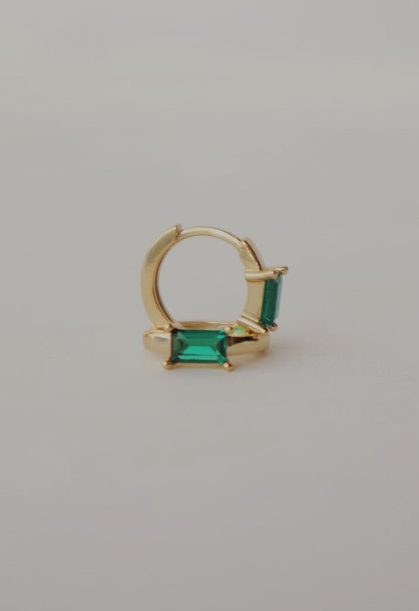 Emerald Baguette Huggie Hoop Earrings