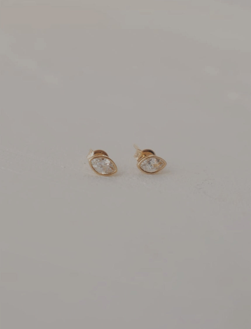 10k Bezel Set Marquise Stud Earrings