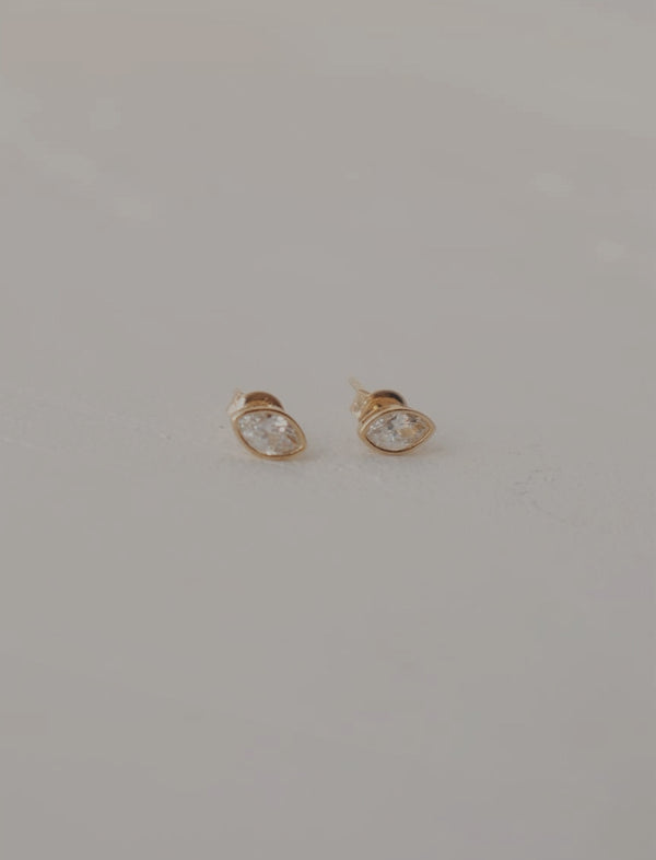10k Bezel Set Marquise Stud Earrings
