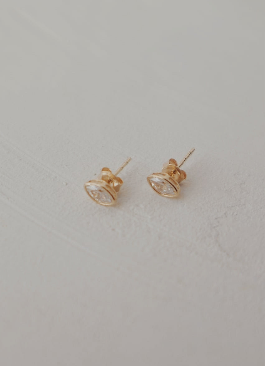 10k Bezel Set Marquise Stud Earrings