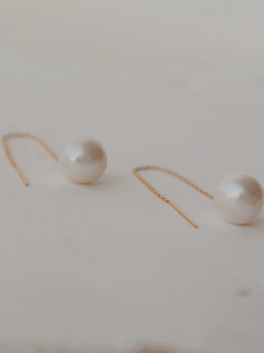 14k Pearl Threader Earrings