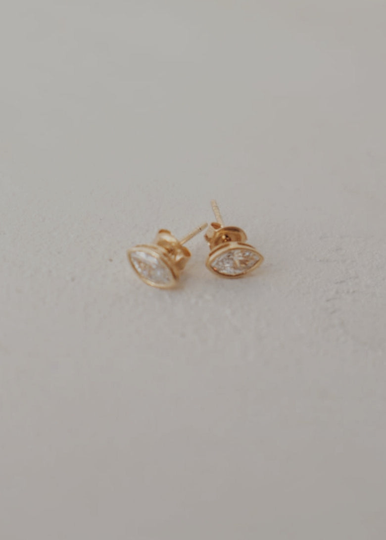 10k Bezel Set Marquise Stud Earrings