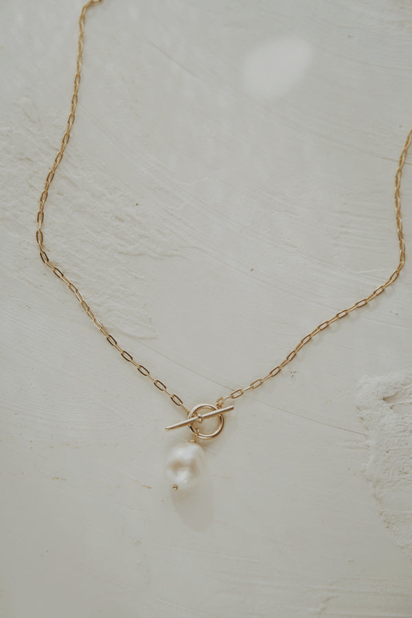Mattie Pearl & Paperclip Necklace- Vermeil