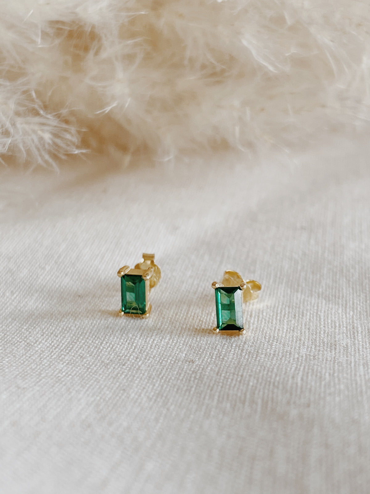 Baguette-Cut Emerald Stud Earrings