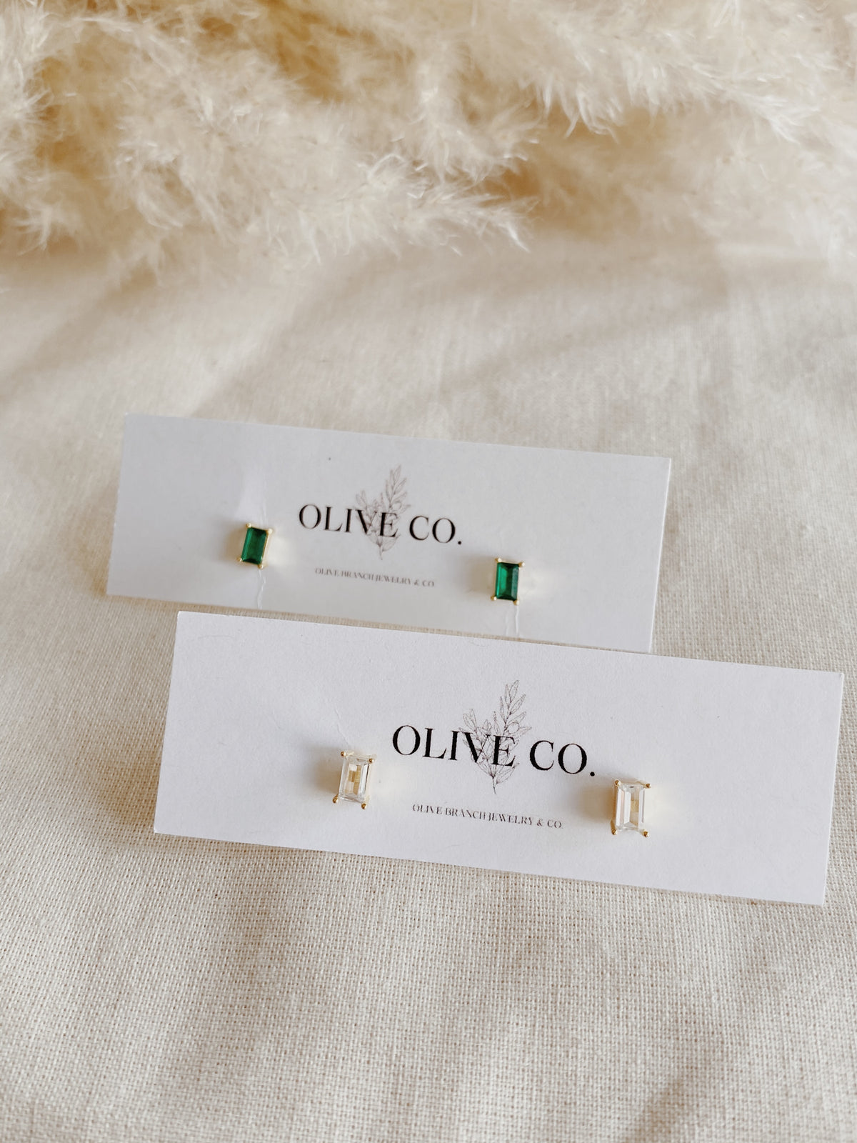 Baguette-Cut Emerald Stud Earrings