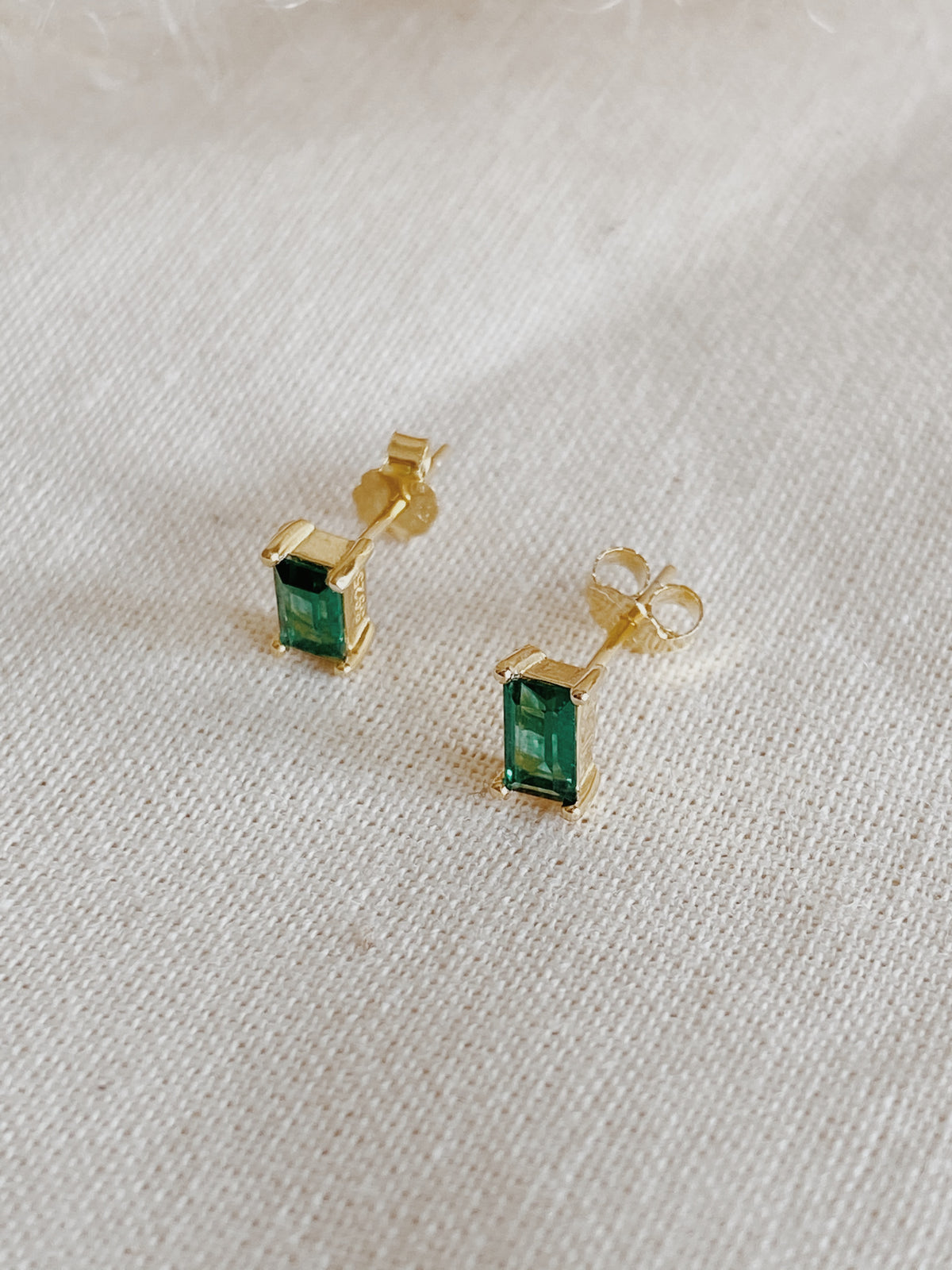 Baguette-Cut Emerald Stud Earrings