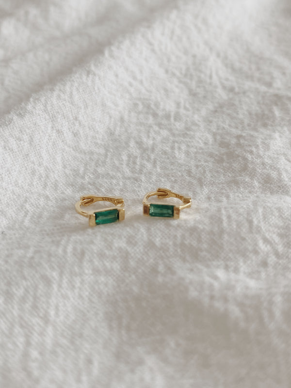 Small Emerald Huggie Hoop Earrings